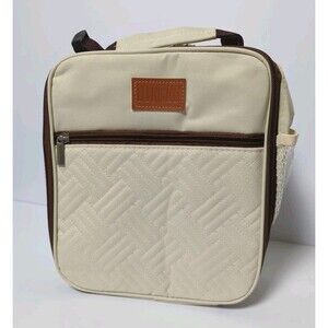 Insulated Lunch Bag - Quilted Tan Brown w/ Mesh Pockets